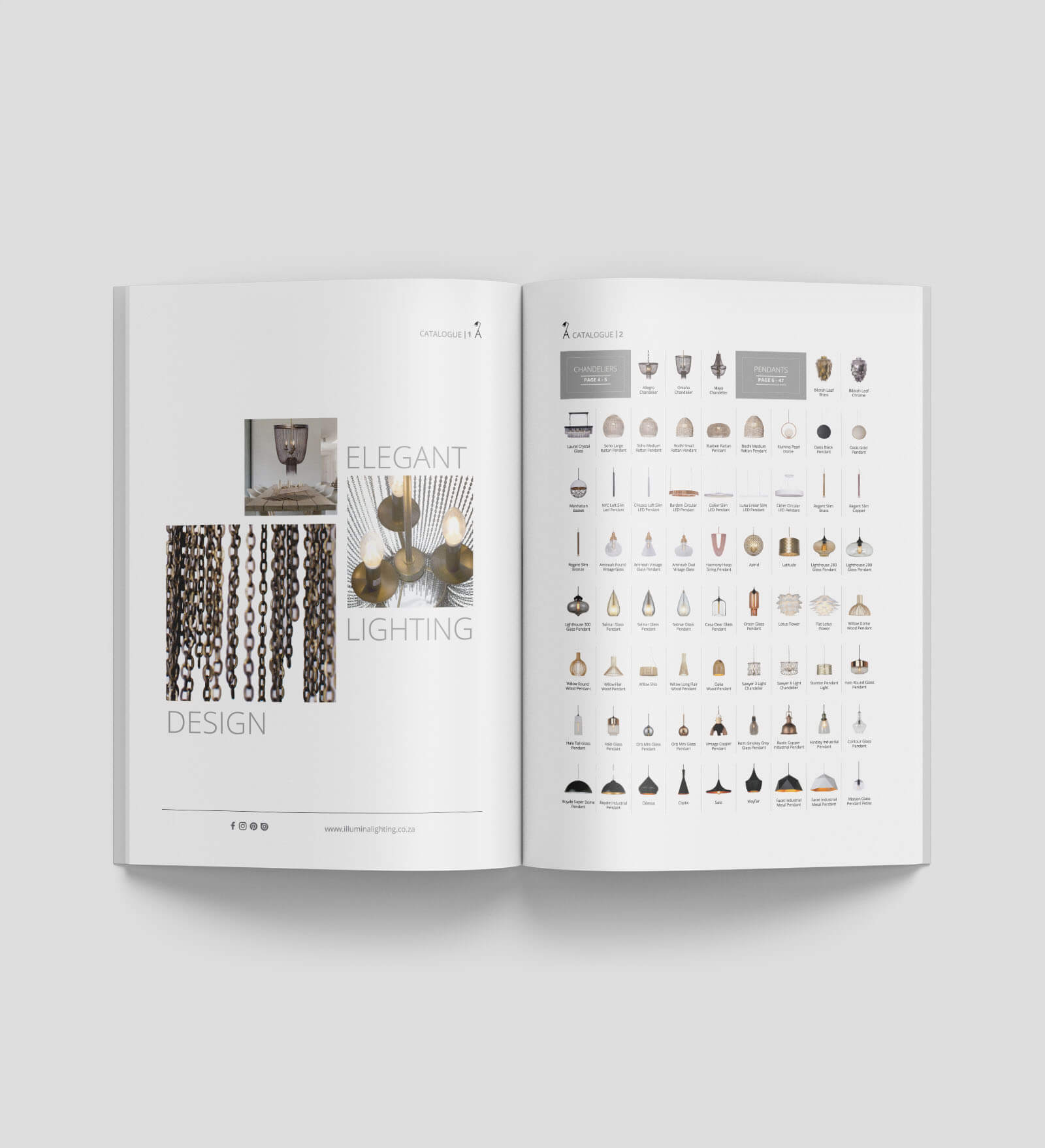 Inner pages for a lighting catalogue
