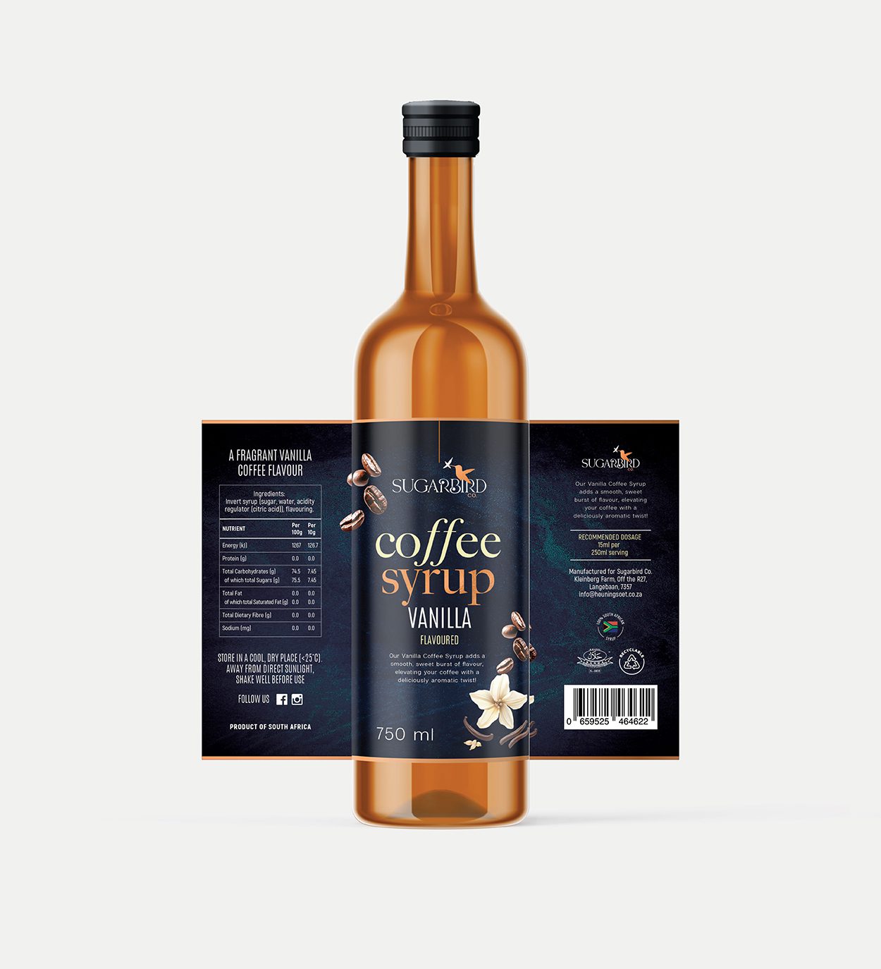 Vanilla coffee syrup bottle design