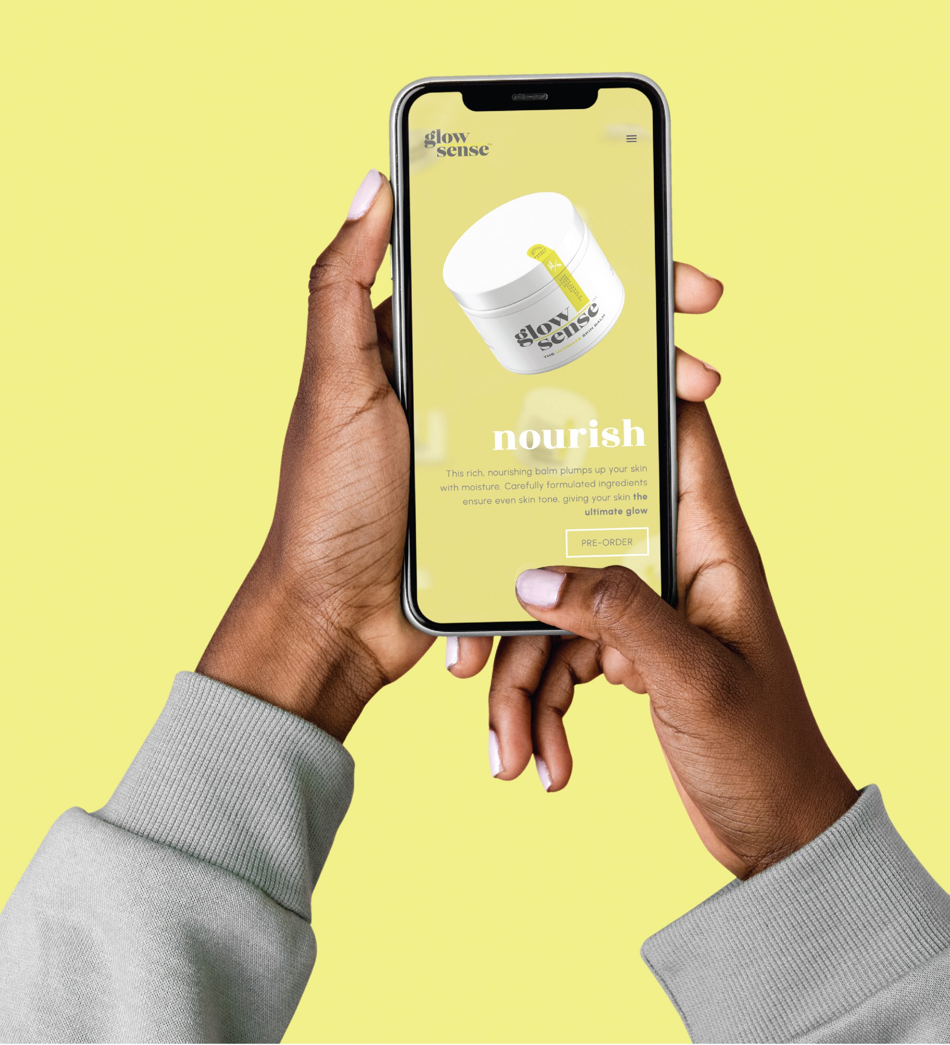 A cellphone mockup for skincare website